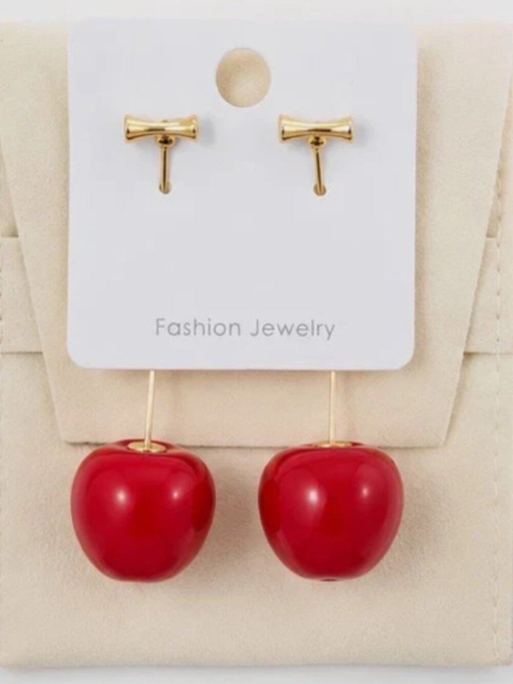 [NWT] Cherry Dangle/Drop Earrings, Red with Gold-Colored Stems; Bar Closure